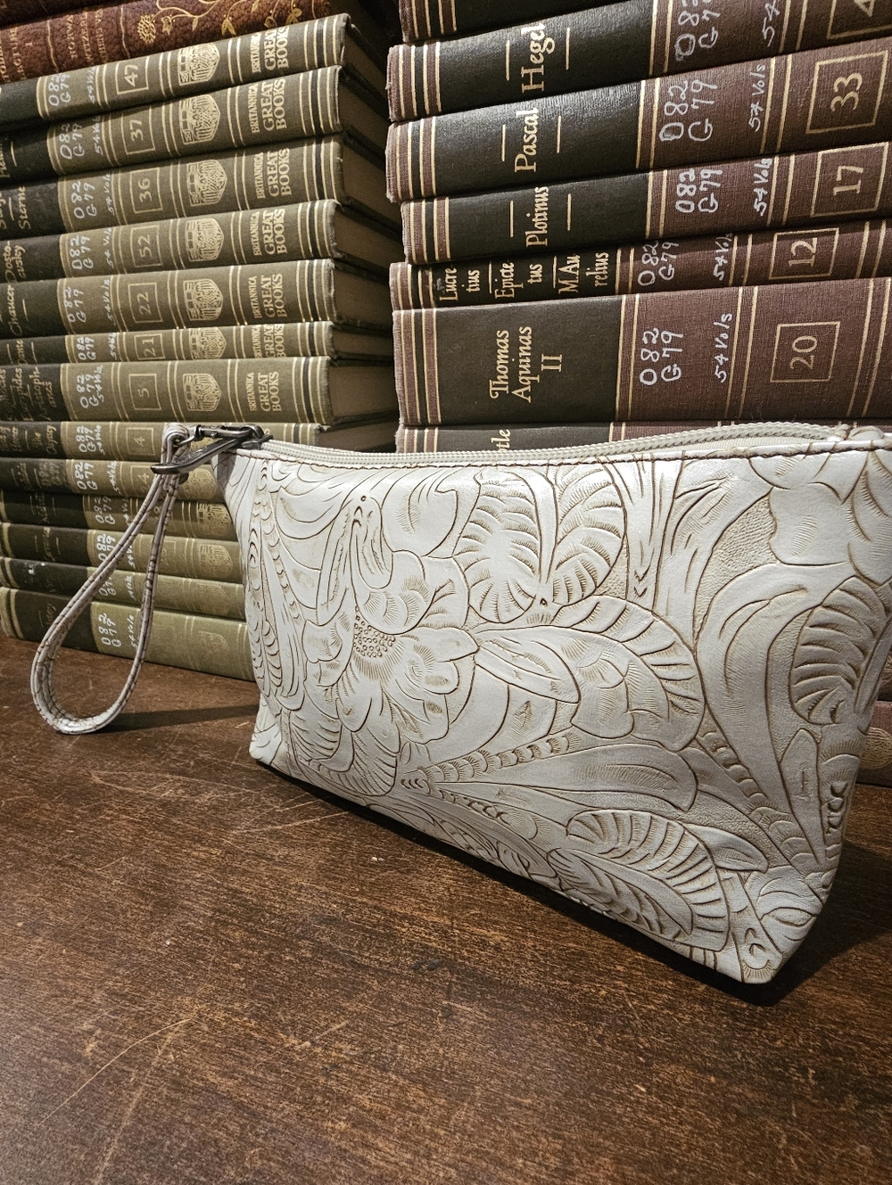 Justin White Tooled Vegan Wristlet Card Phone Holder